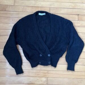 VTG St Michael Mohair Cropped Cardigan Black Double Breasted UK 8 10 / EUR 36 38